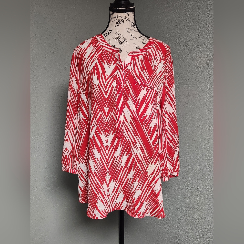 NYDJ Red and White Women's Top
